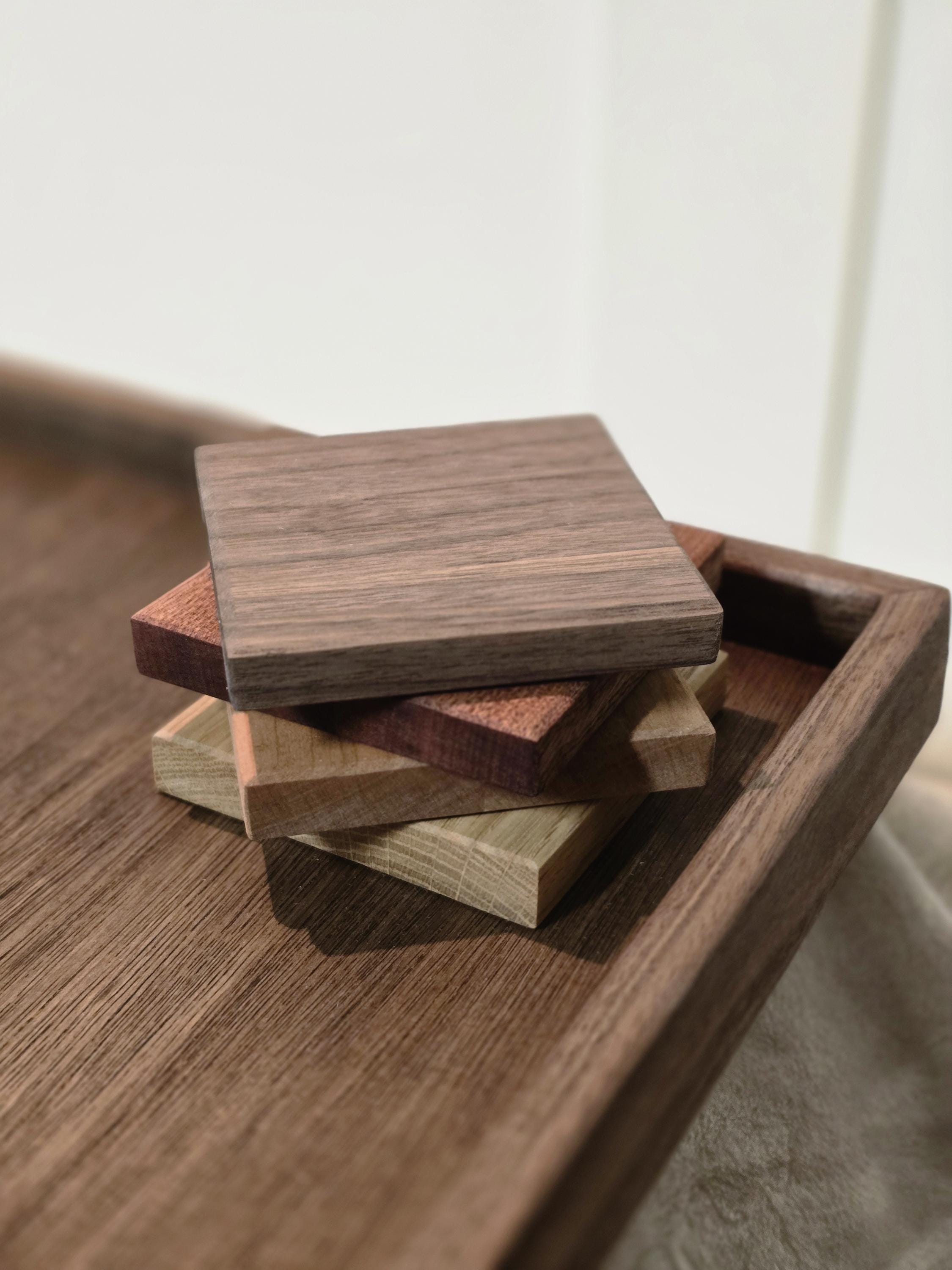 Handmade Hardwood Coasters Set – Walnut, Oak, Cherry, Sapele