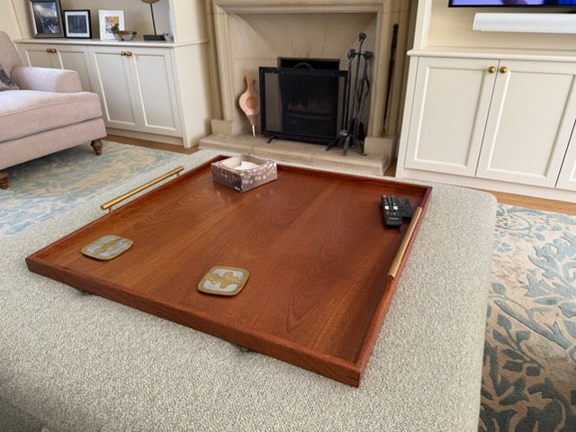 Custom Square Ottoman Tray - Mahogany and Brass